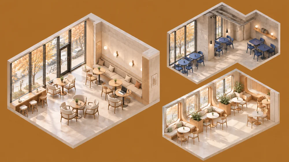 Comfortable cafe workspace with a rounded table and supportive chair for working from a cafe.